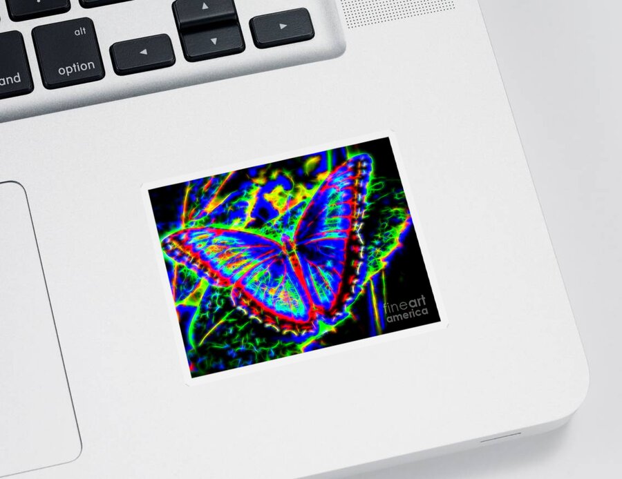 Kasia Bitner Sticker featuring the digital art Quantum Butterfly by Kasia Bitner