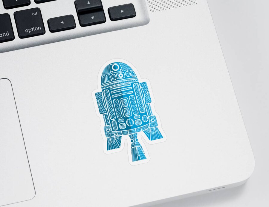 R2d2 Sticker featuring the mixed media R2D2 - Star Wars Art - Blue 2 by Studio Grafiikka