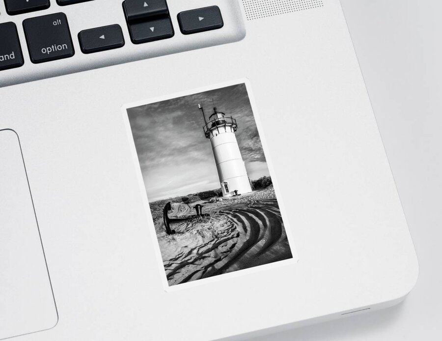 Race Point Light Sticker featuring the photograph Race Point Light Provincetown MA BW by Susan Candelario