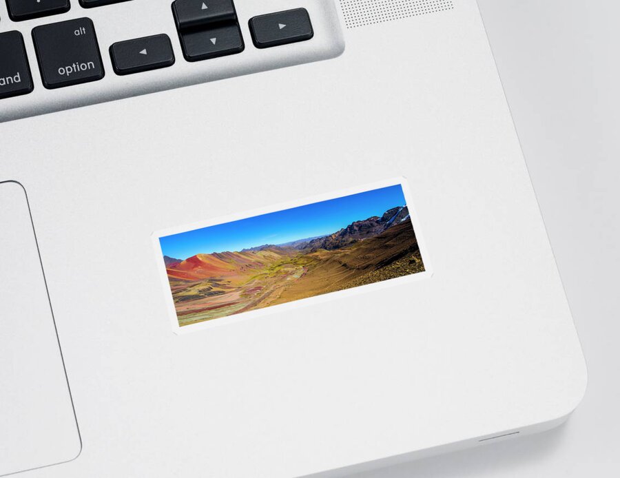 Travel Sticker featuring the photograph Rainbow Mountain Panorama, Peru by Venetia Featherstone-Witty