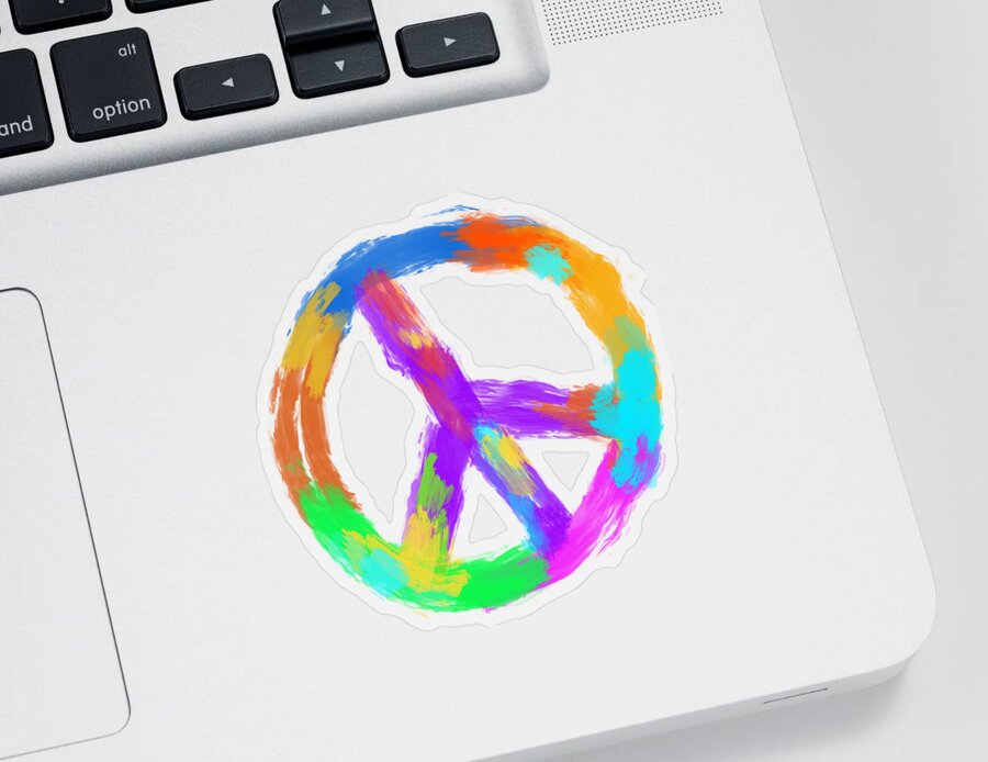 Peace Sign Sticker featuring the digital art Rainbow Peace Sign by David G Paul