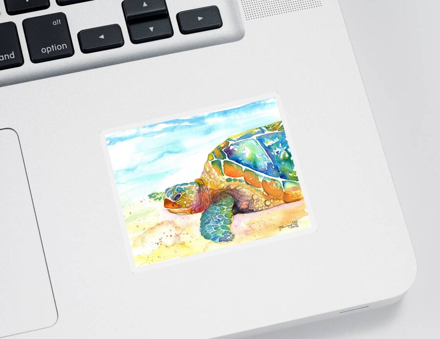 Turtle Sticker featuring the painting Rainbow Sea Turtle by Marionette Taboniar