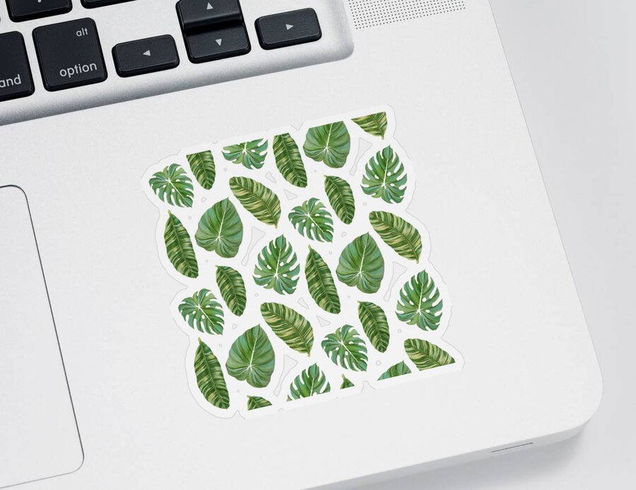 Tropical Sticker featuring the painting Rainforest Resort - Tropical Leaves Elephant's Ear Philodendron Banana Leaf by Audrey Jeanne Roberts