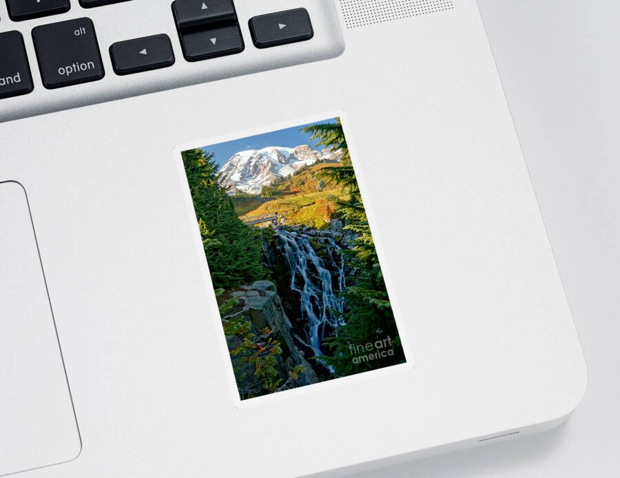 Myrtle Falls Sticker featuring the photograph Rainier Myrtle Falls by Adam Jewell