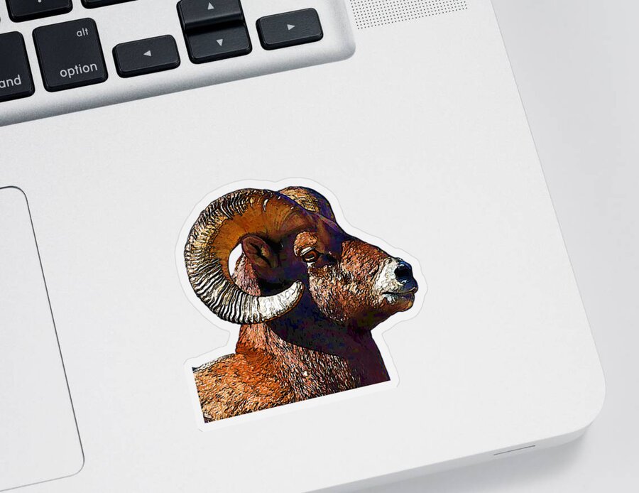 Animal Sticker featuring the digital art Ram Portrait - Rocky Mountain Bighorn Sheep by OLena Art