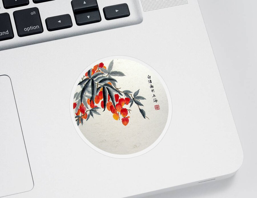 Rambutan Sticker featuring the painting Rambutan - round by Birgit Moldenhauer