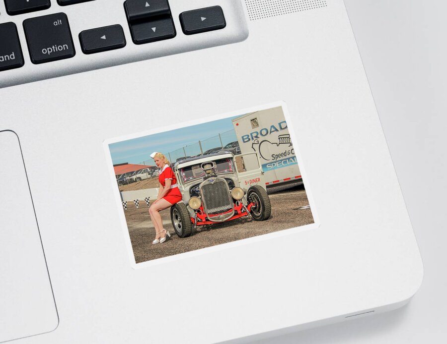 Pinup Sticker featuring the photograph Ratrod pinup by Darrell Foster