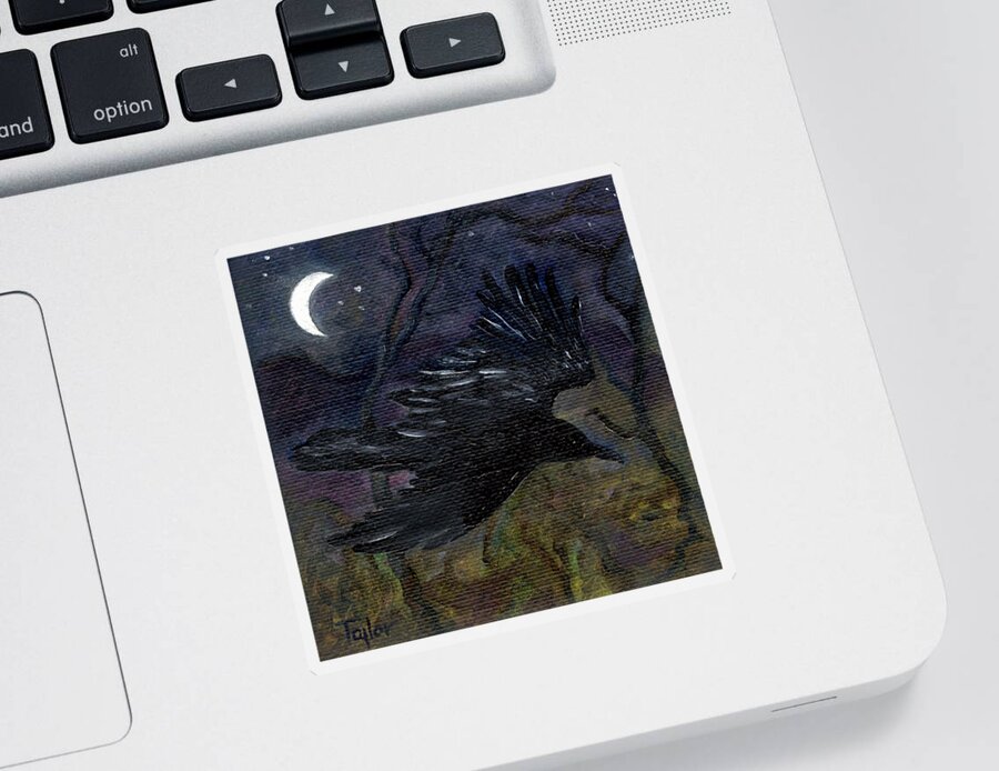 Flight Sticker featuring the painting Raven in Stars by FT McKinstry