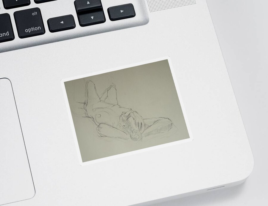  Sticker featuring the drawing Reclining Female Nude Drawn In Biro by Mike Jory
