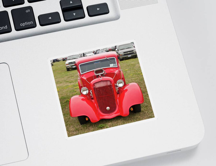 Antique Car Sticker featuring the photograph Red 1990 by Guy Whiteley