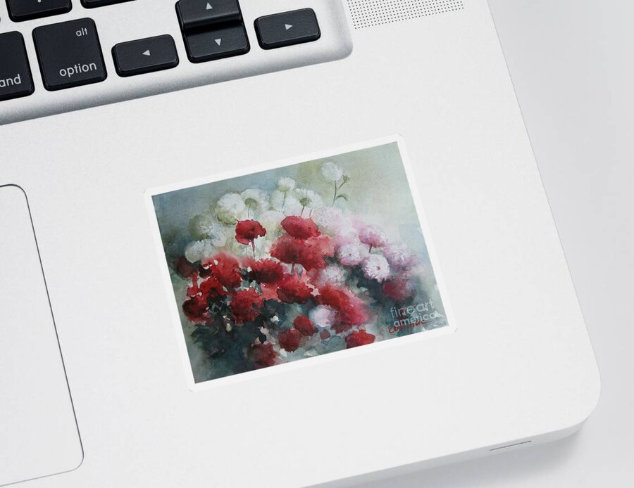 Chrysanthemums Sticker featuring the painting Red and white flowers by Elena Oleniuc