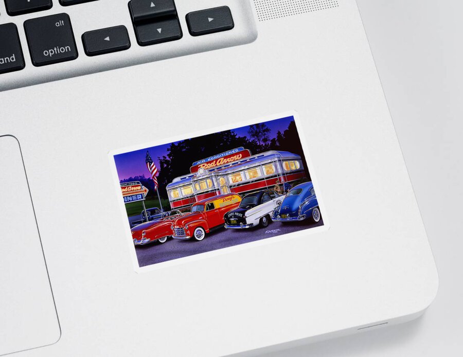 Old Style Sticker featuring the photograph Red Arrow Diner by MGL Meiklejohn Graphics Licensing