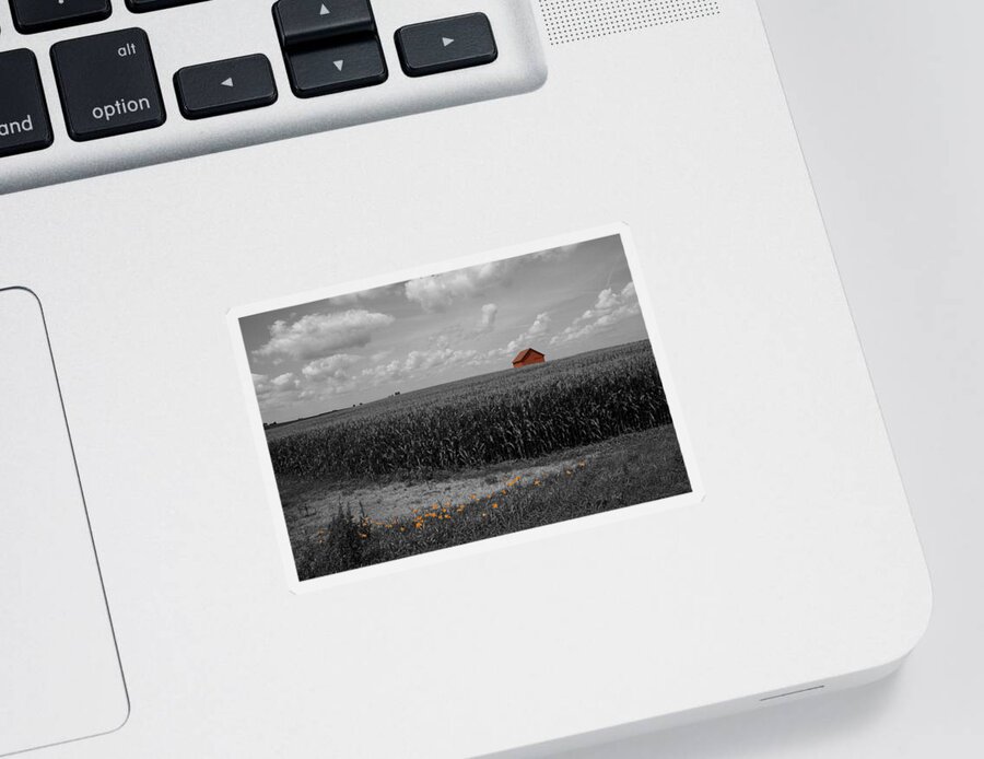 Unique Sticker featuring the photograph Red Barn and Lilies by Dylan Punke