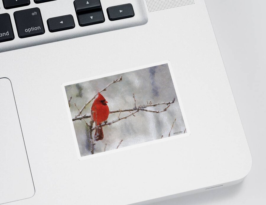 Bird Sticker featuring the painting Red Bird of Winter by Jeffrey Kolker