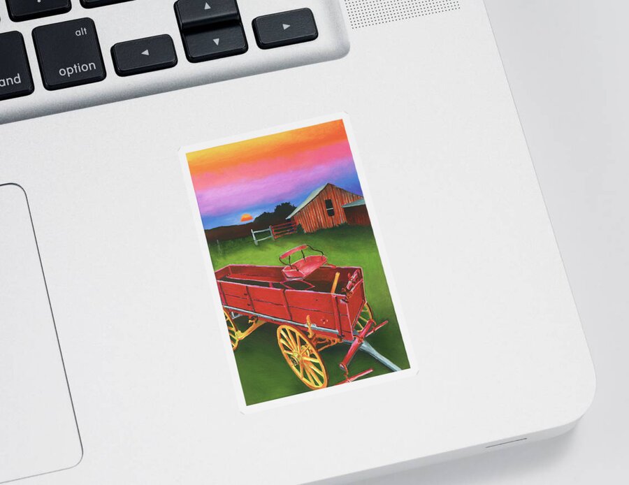 Texas Scenery Sticker featuring the painting Red Buckboard Wagon by Stephen Anderson