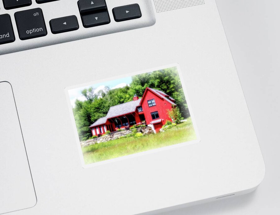 Cottage Sticker featuring the digital art Red Cottage by Terry Davis