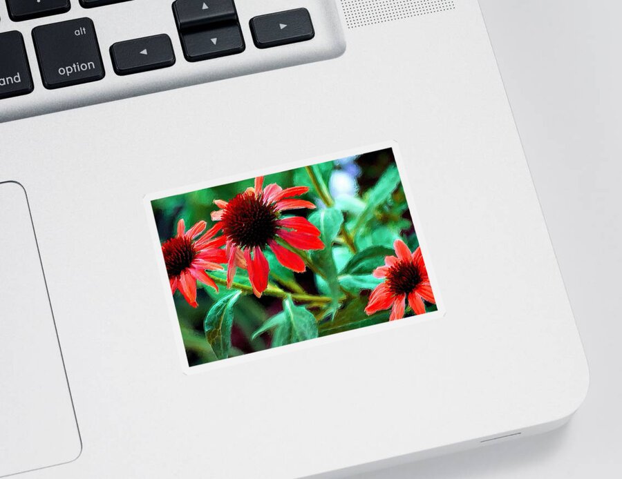 Painted Photo Sticker featuring the painting Red Daisies by Bonnie Bruno