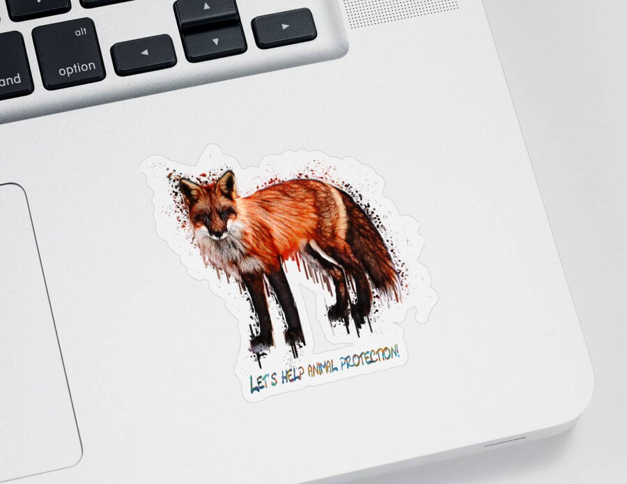 Red Fox Sticker featuring the painting Red Fox In Tears digital painting by Georgeta Blanaru