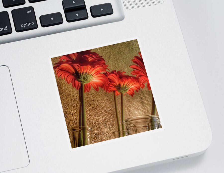 Painted Photo Sticker featuring the painting Red Gerbera Art by Bonnie Bruno