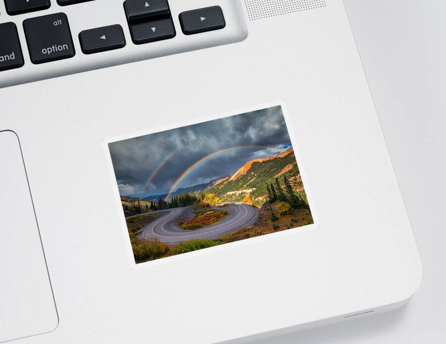 Rainbows Sticker featuring the photograph Red Mountain Rainbow by Darren White