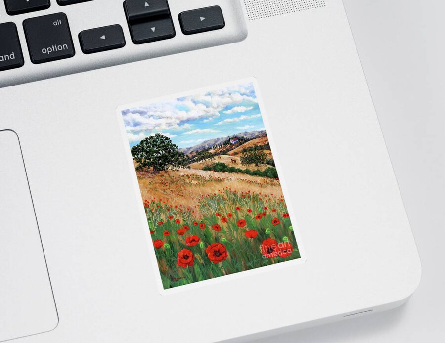 Landscape Sticker featuring the painting Red Poppies and Wild Rye by Laura Iverson