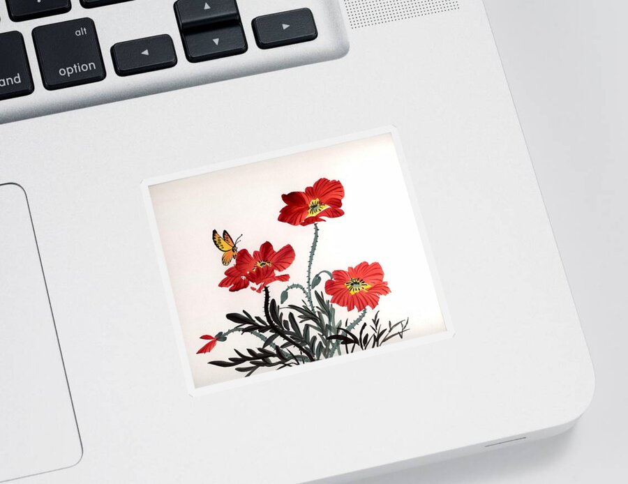 Floral Sticker featuring the painting Red Poppies by Yolanda Koh