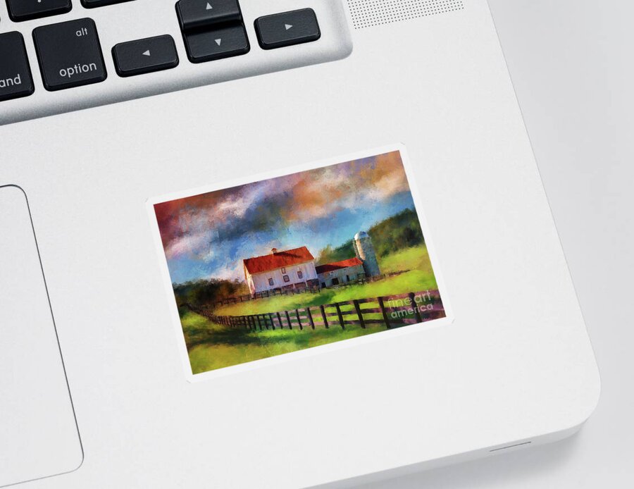 Barn Sticker featuring the digital art Red Roof Barn by Lois Bryan