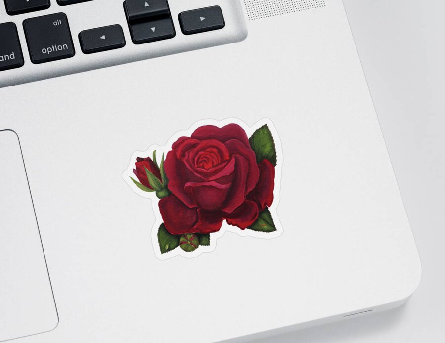 Rose Art Sticker featuring the painting Red rose by Zina Stromberg