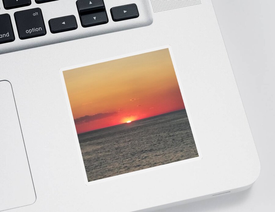 Sunset Sticker featuring the photograph Red Sun Sets Over Ocean by Vic Ritchey