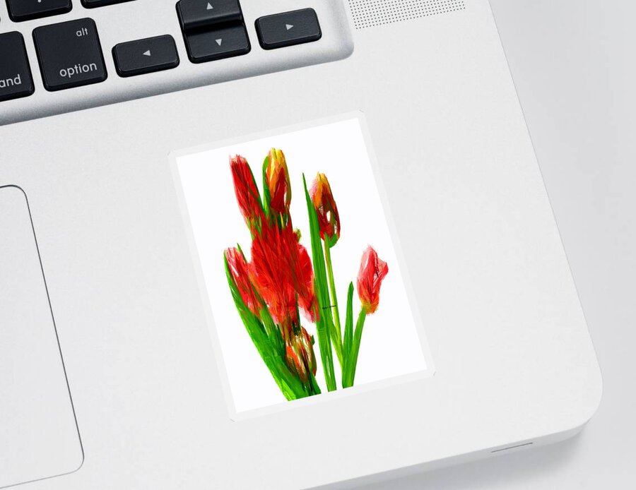 Rafael Salazar Sticker featuring the digital art Red Tulips by Rafael Salazar