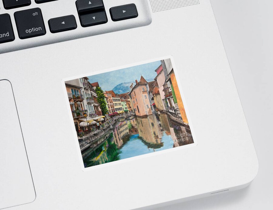 Annecy France Art Sticker featuring the painting Reflections Of Annecy by Charlotte Blanchard