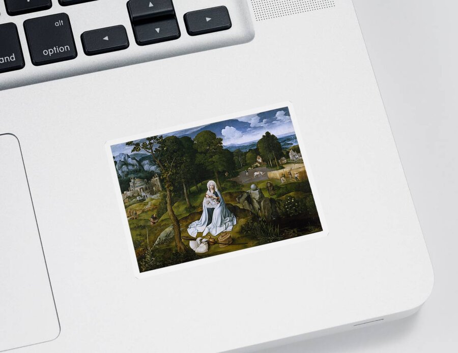 Joachim Patinir Sticker featuring the painting Rest during the Flight to Egypt by Joachim Patinir