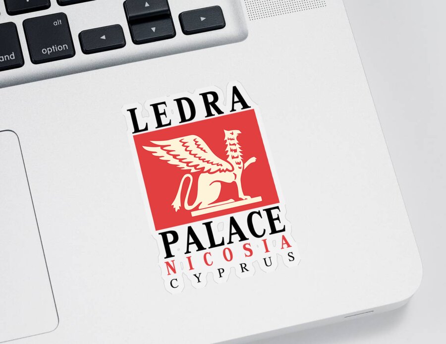  Sticker featuring the digital art Retro vintage Ledra Palace Hotel Nicosia Cyprus by Heidi De Leeuw