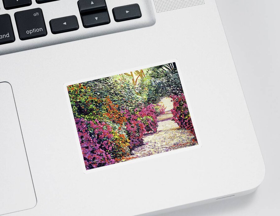 Featured Art Sticker featuring the painting Rhododendron Pathway Exeter Gardnes by David Lloyd Glover