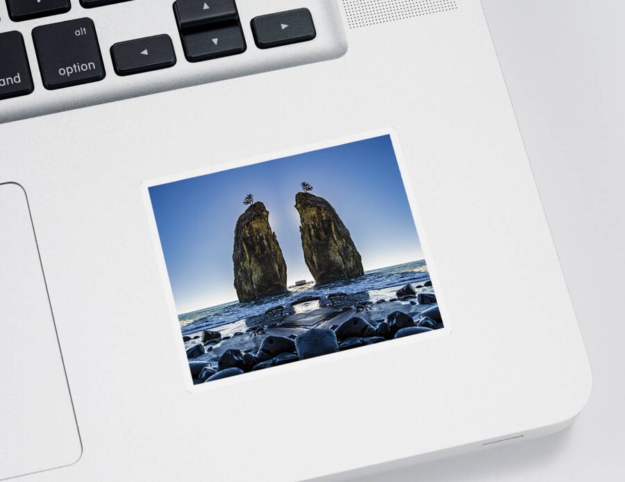 Scenery Sticker featuring the digital art Rialto Beach Sea Stack Reflection by Pelo Blanco Photo