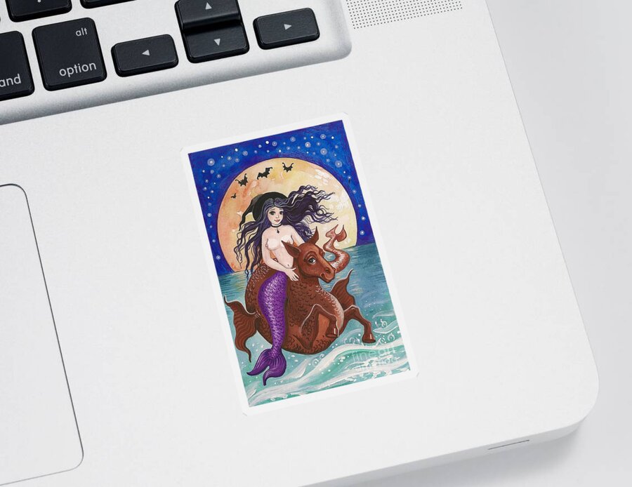 Print Sticker featuring the painting Ride of the Witch Mermaid by Margaryta Yermolayeva