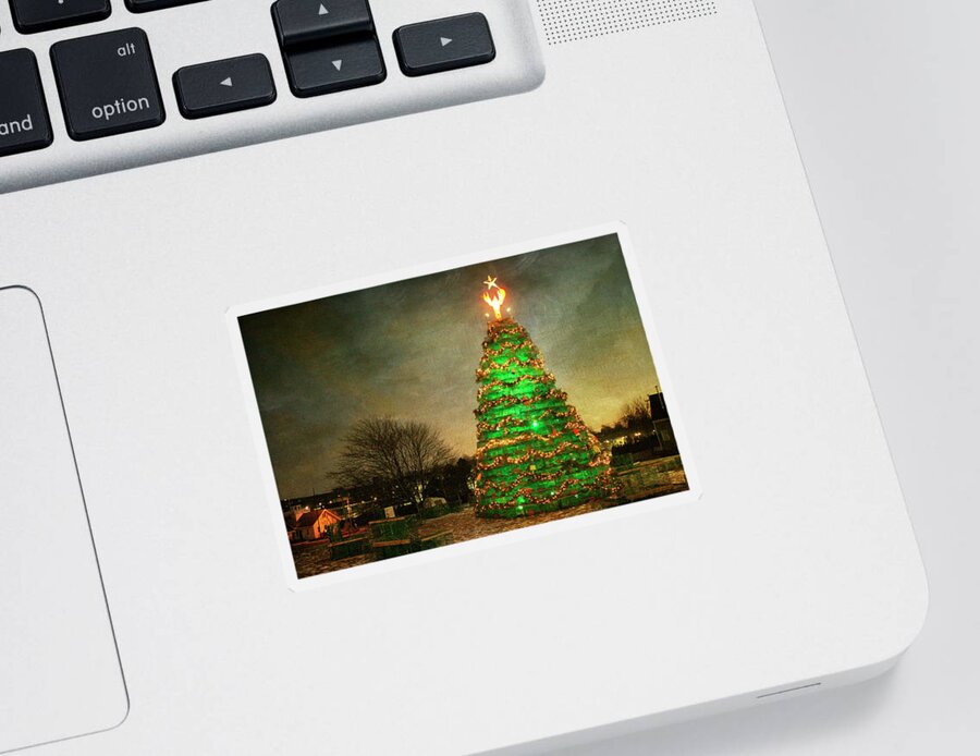 Cindi Ressler Sticker featuring the photograph Rockland Lobster Trap Christmas Tree by Cindi Ressler