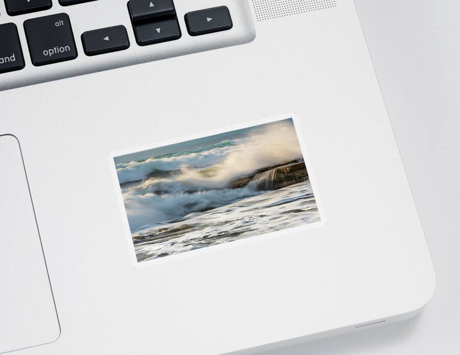Sea Waves Sticker featuring the photograph Rocky seashore, wavy ocean and wind waves crashing on the rocks by Michalakis Ppalis