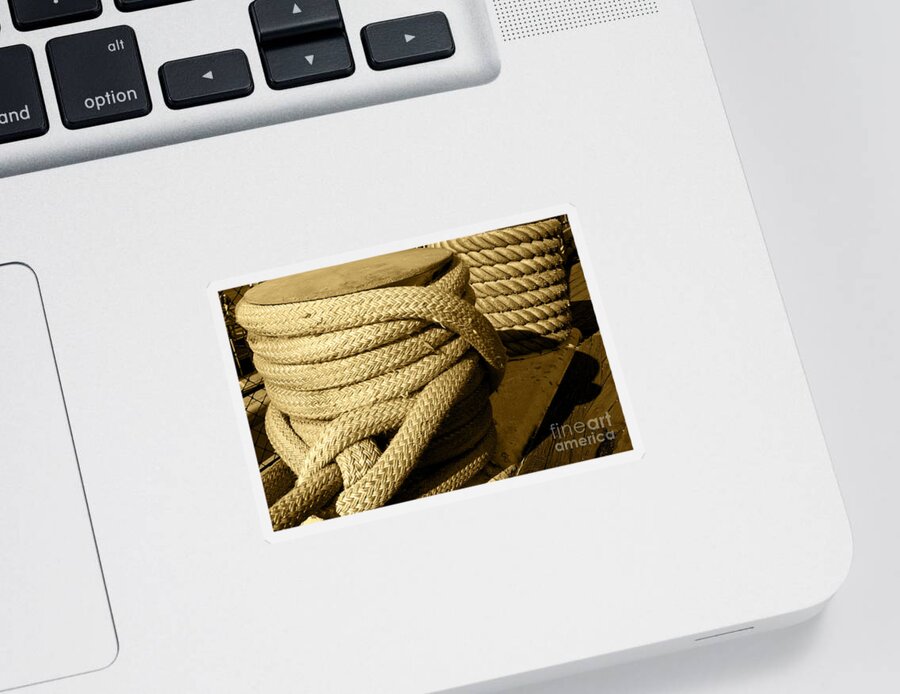 Rope Sticker featuring the photograph Rope tied to a large ship by Micah May