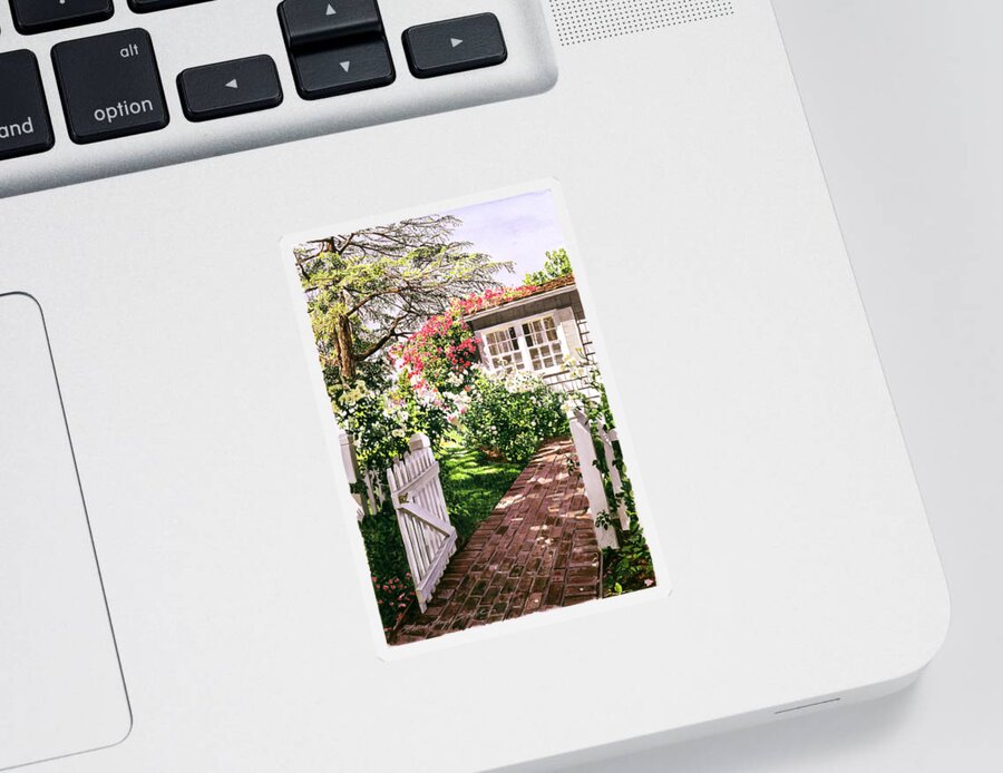 Gardens Sticker featuring the painting Rose Cottage Gate by David Lloyd Glover