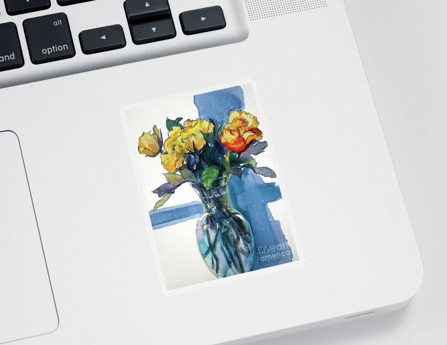 Paintings Sticker featuring the painting Roses in Vase Still Life I by Kathy Braud
