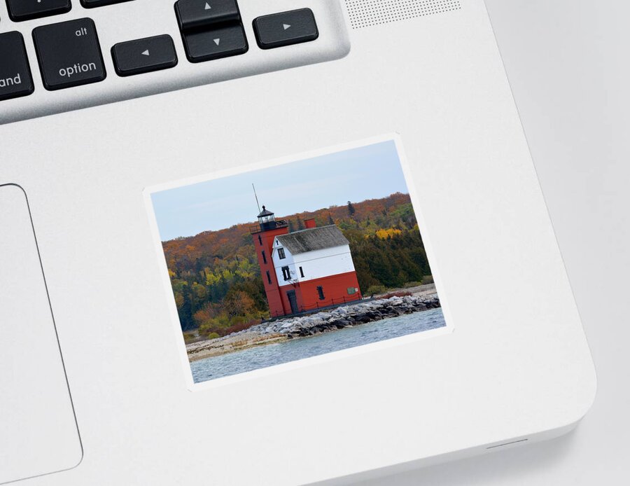 Lighthouse Sticker featuring the photograph Round Island Lighthouse in October by Keith Stokes