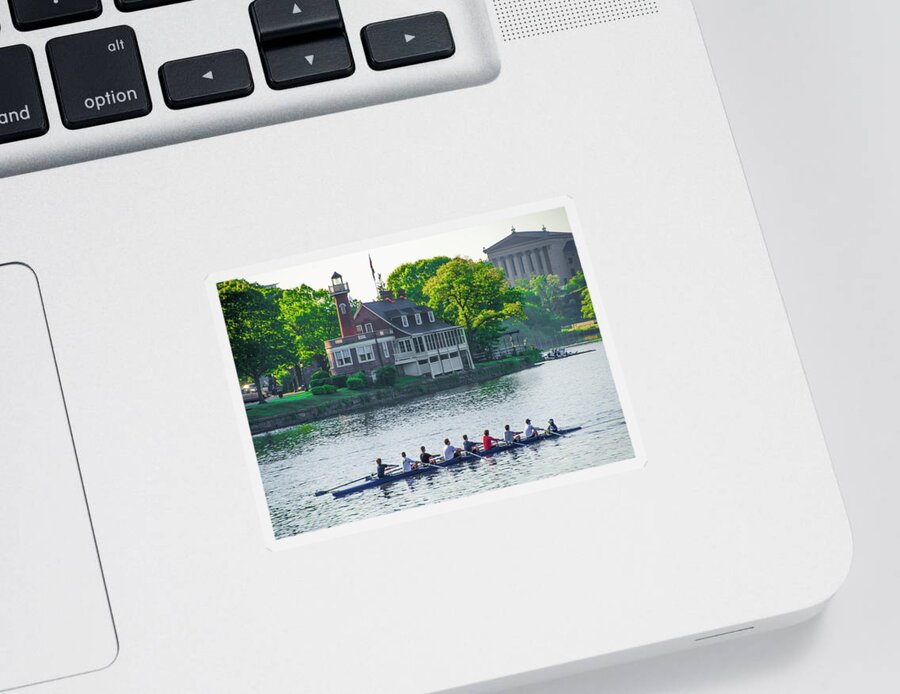 Rowing Sticker featuring the photograph Rowing Crew in Philadelphia in the Spring by Bill Cannon