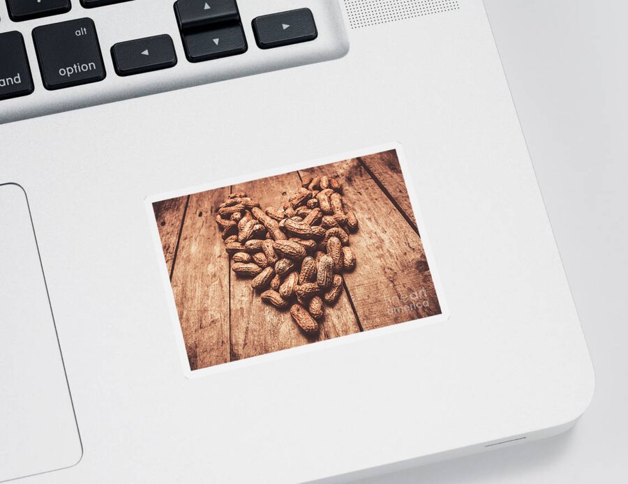 Peanut Sticker featuring the photograph Rustic country peanut heart. Natural foods by Jorgo Photography