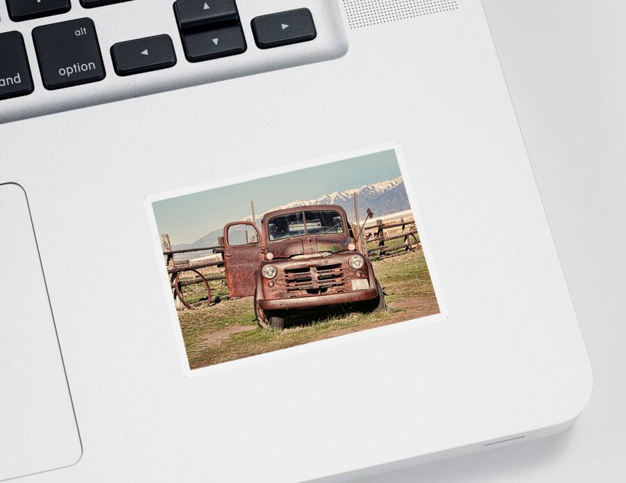 Antelope Island Sticker featuring the photograph Rusty Old Dodge by Ely Arsha