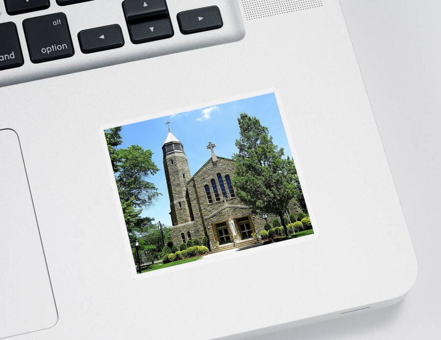 Catholic Church Sticker featuring the photograph Sacred Heart Catholic Church in Riverton New Jersey by Linda Stern