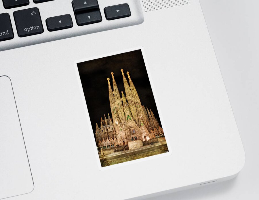 Sagrada Familia Sticker featuring the photograph Sagrada Familia at night - Gaudi by Weston Westmoreland