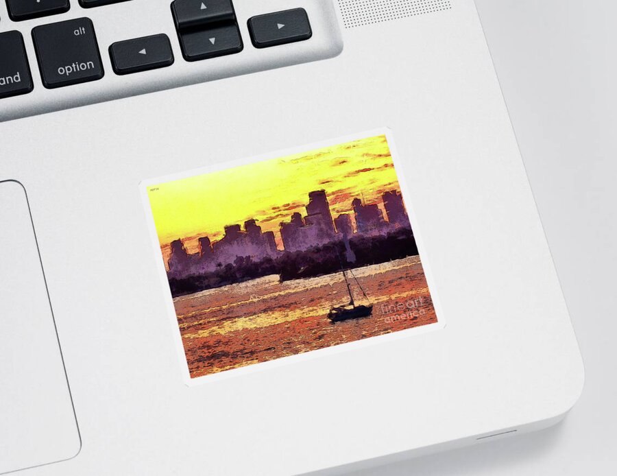 Miami Sticker featuring the photograph Sailboat Anchored For The Night by Phil Perkins