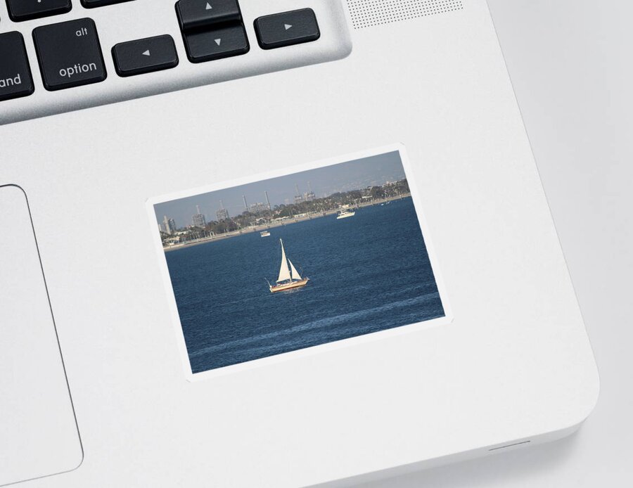 Sailboat Sticker featuring the photograph Sailboat on the Pacific in Long Beach by Colleen Cornelius