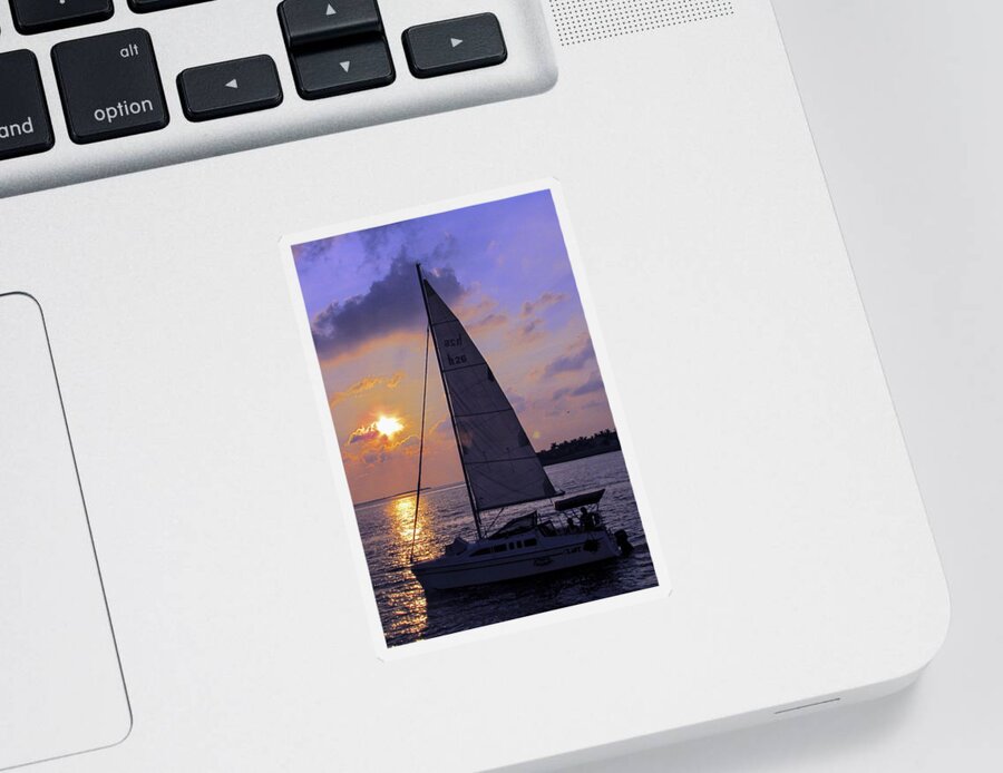 Sunset Sticker featuring the photograph Sailing Home Sunset in Key West by Bob Slitzan